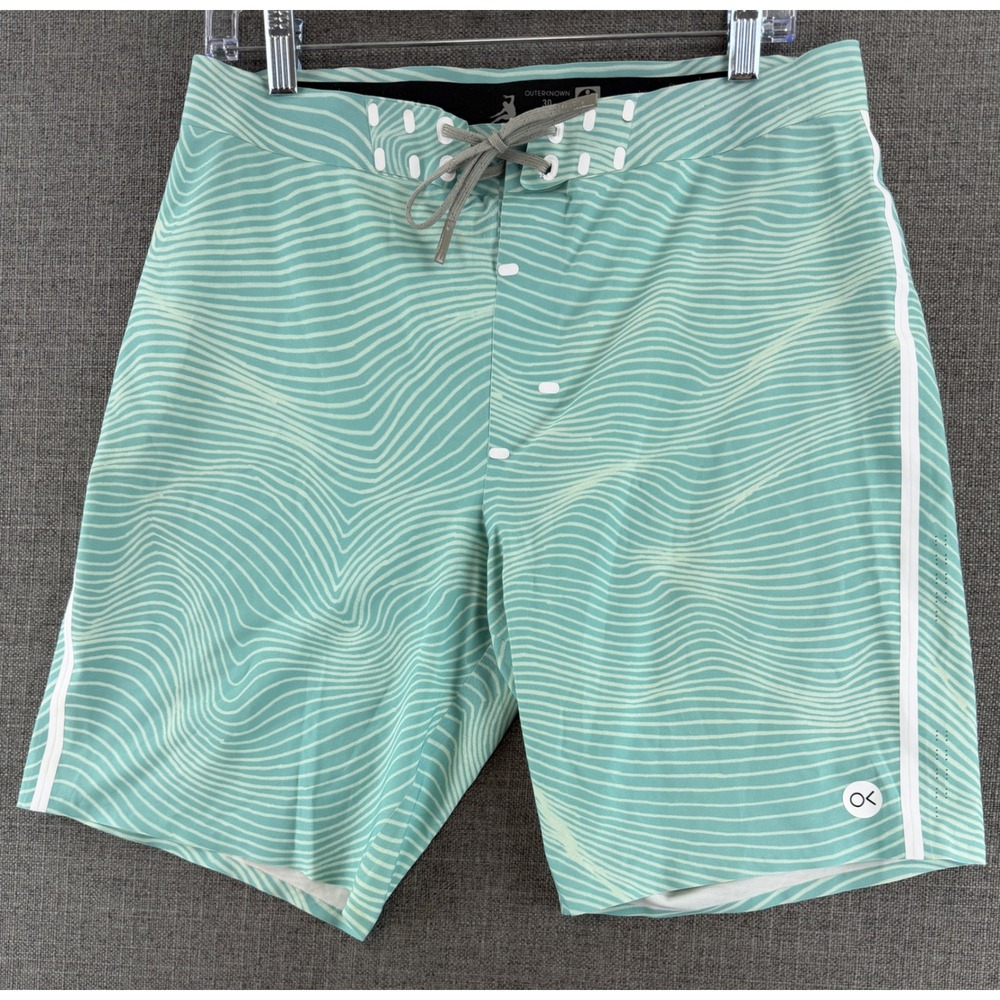 Outerknown Apex Board Shorts Mens 30 Green Wavy Stripe Swim Surfing Trunks